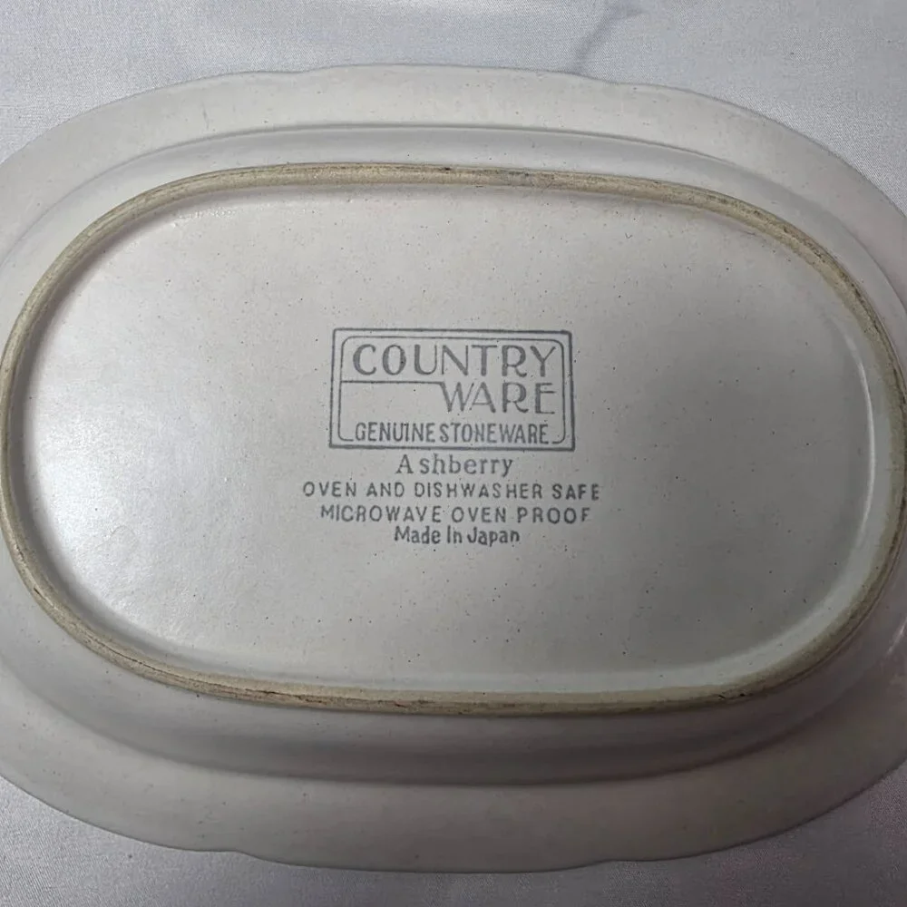 Country Ware Ashberry 10 Inch Oval Serving Bowl White with Blue Scalloped Edge